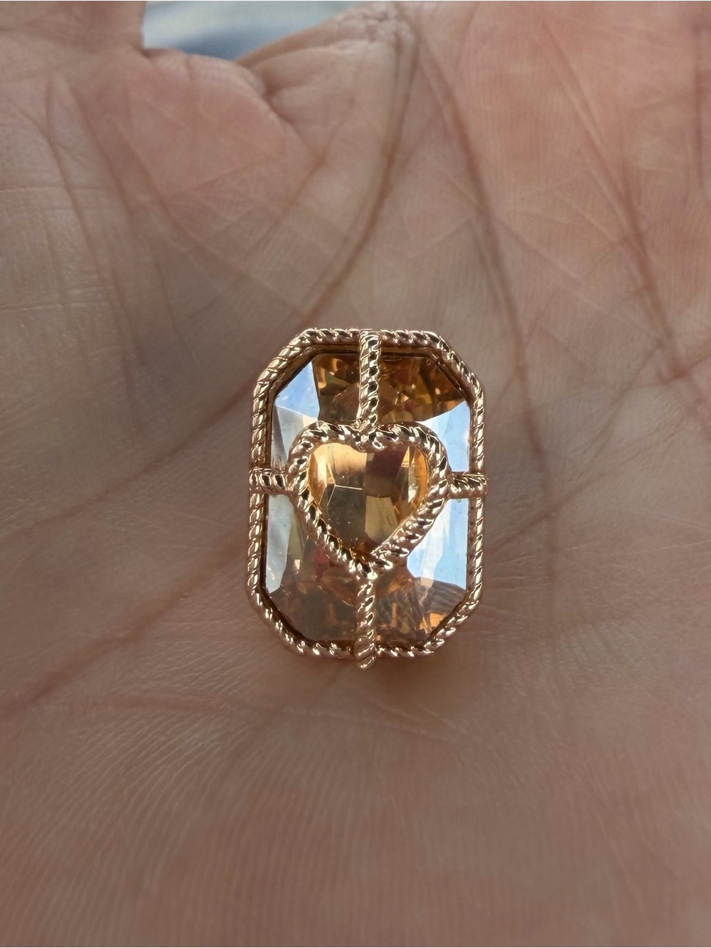 Gold-Tone Heart Faceted Crystal Drop Earrings in Amber